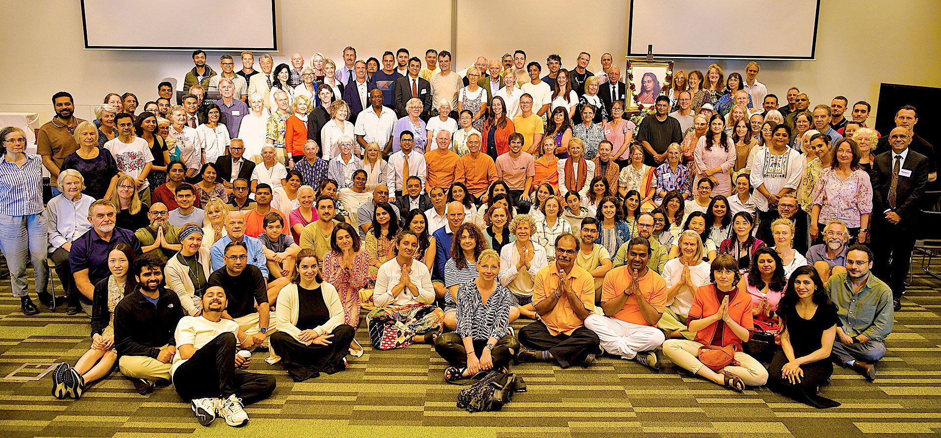 In October and November, Brother Sevananda and Brother Kartikananda traveled to Australia and New Zealand. They are shown here with SRF members in Brisbane, Australia.