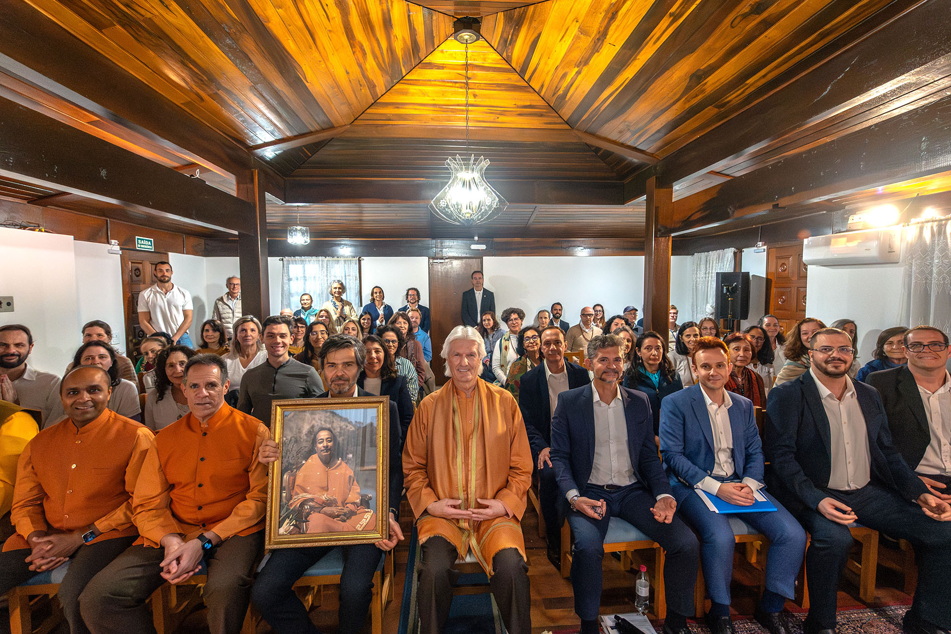 Brother Chidananda with the monks and volunteers