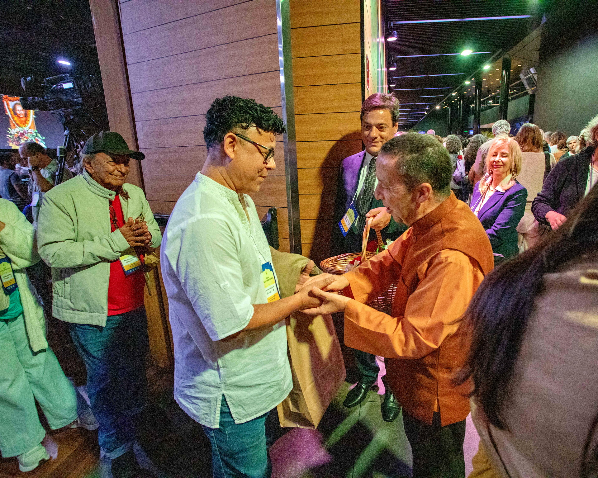 Participants are greeted by Brother Sakhyananda.