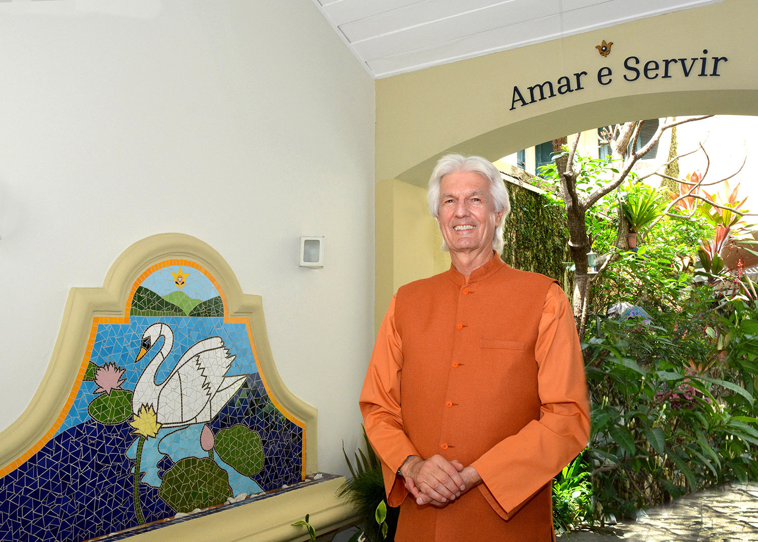 Brother Chidananda enjoys the beautiful setting of the Rio de Janeiro Center.