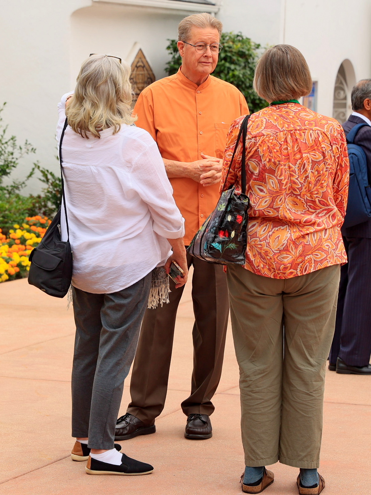 Brother Jayananda greets visiting members.