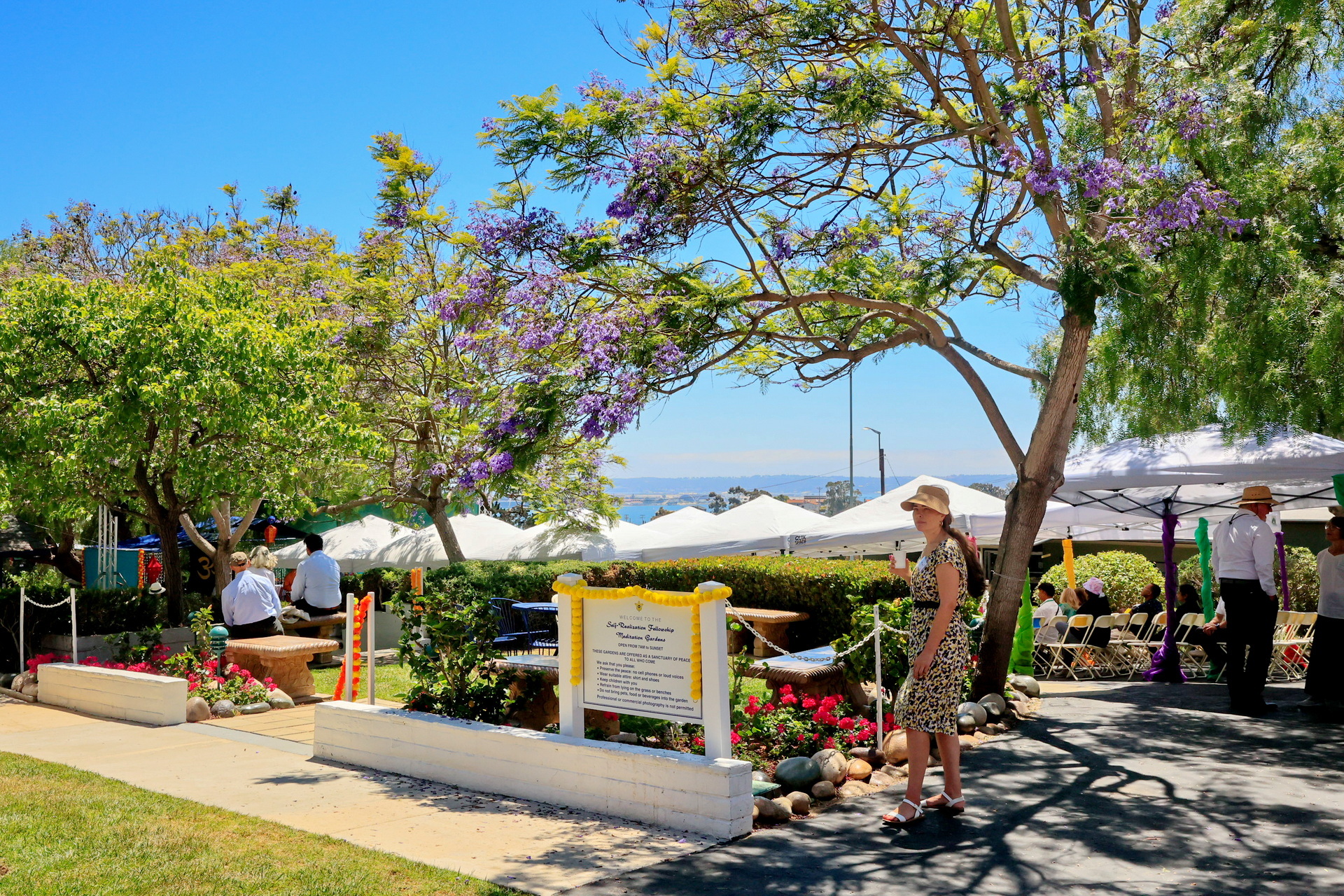 The temple grounds afford a stunning view of San Diego Bay.