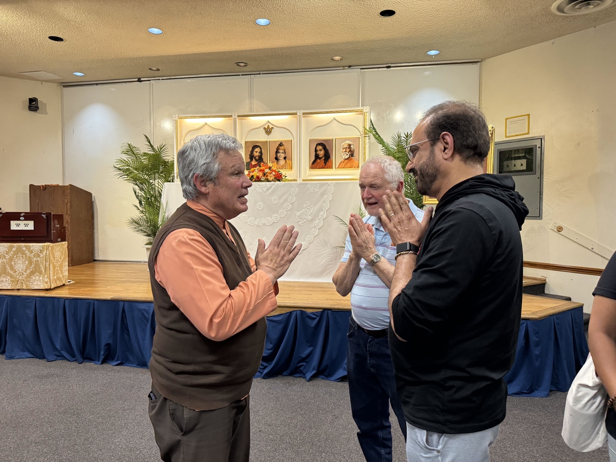 Brother Nakulananda greets members after a class.