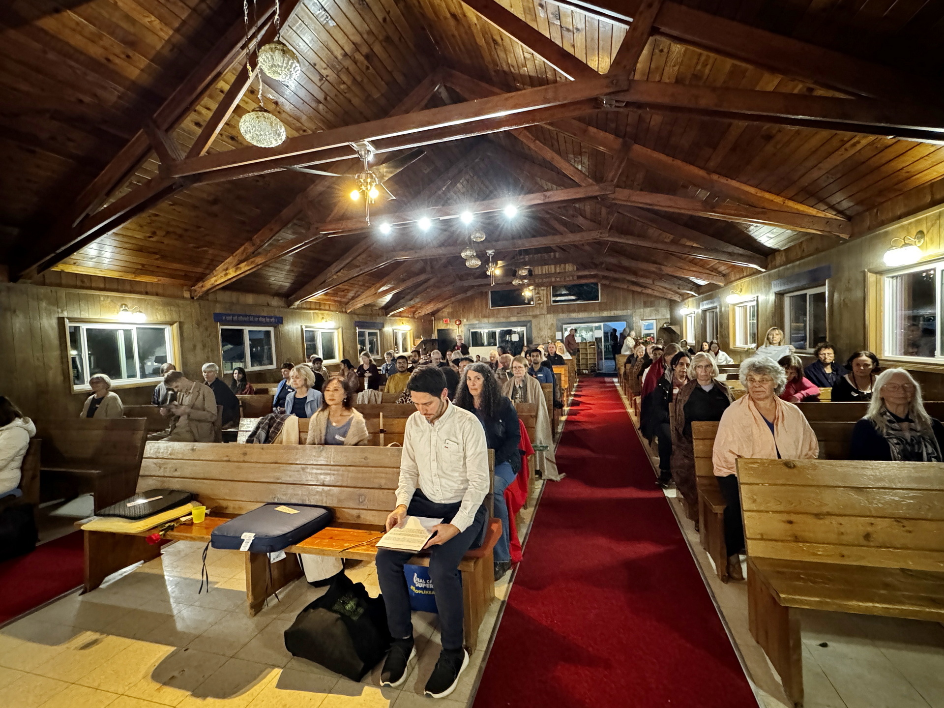 Participants gather for meditation and classes.