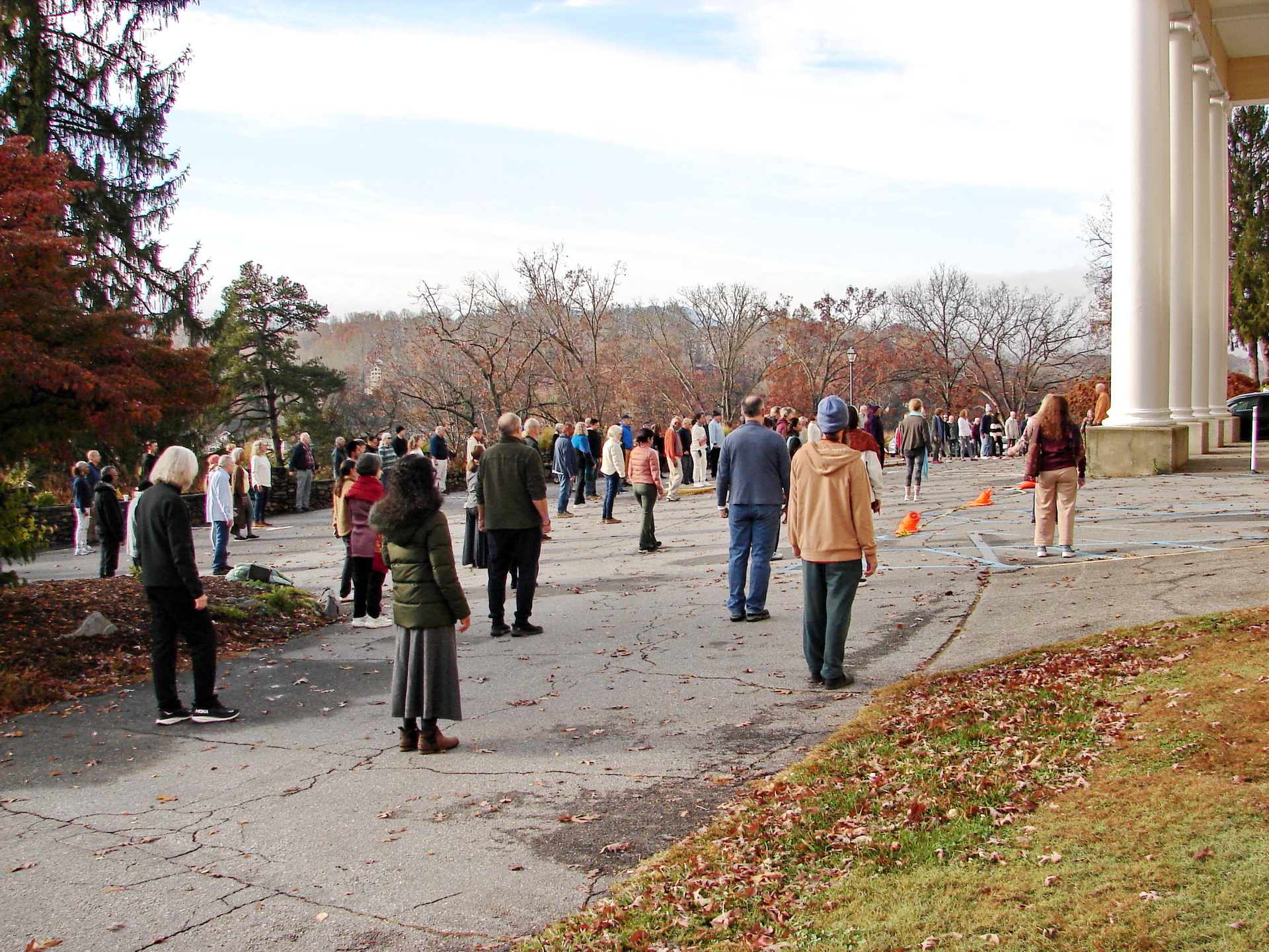 Brother Ritananda leads the practices of the Energization Exercises before a group meditation.