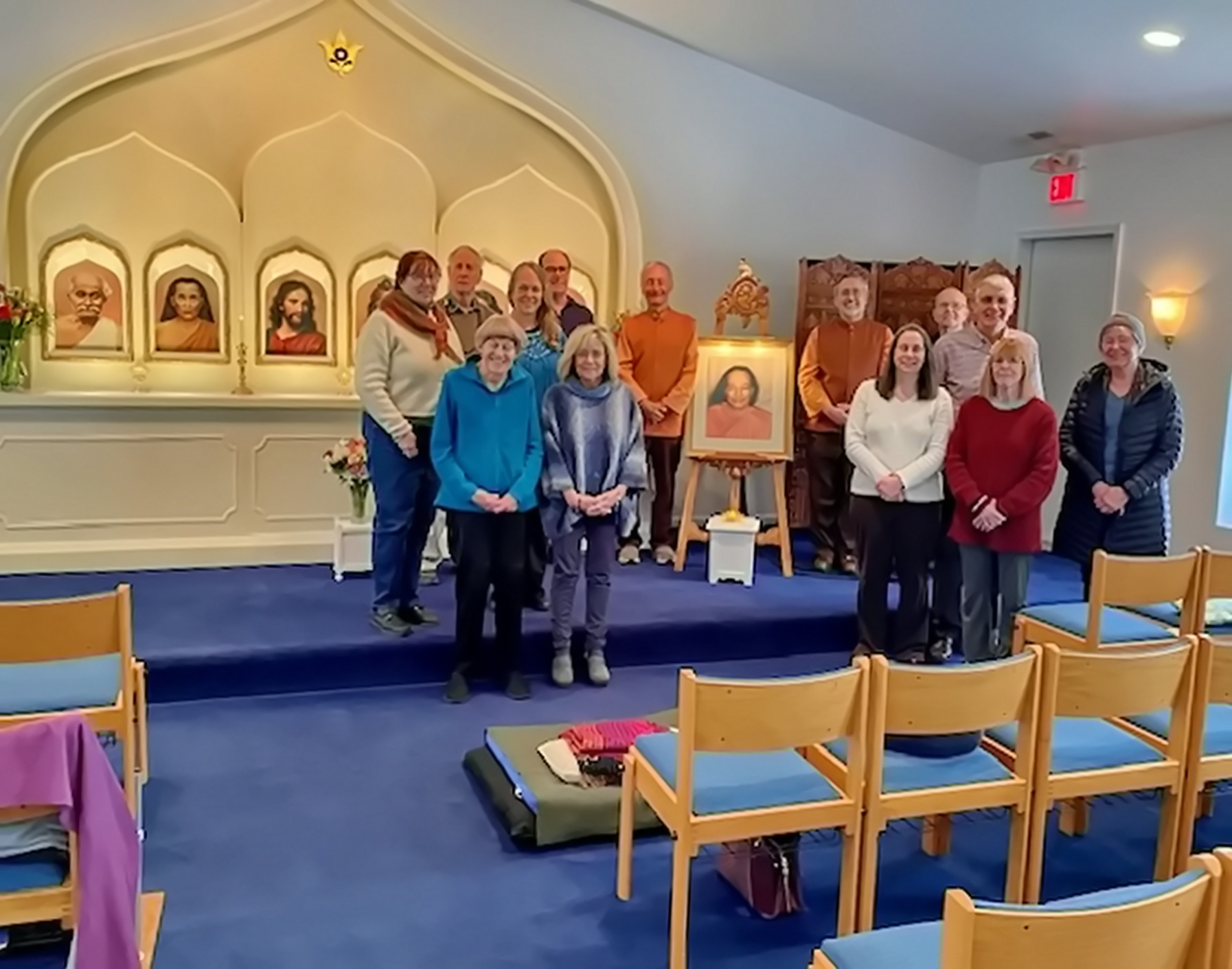 Also in March, Brother Saralananda and Brother Sarvananda conducted programs in Michigan and Illinois, and are shown here with SRF members in Kalamazoo.