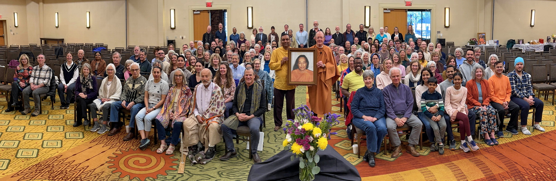 Brother Prafullananda and Brahmachari Bhaskarananda visited three cities in April, and are shown here at with members in Denver, Colorado.