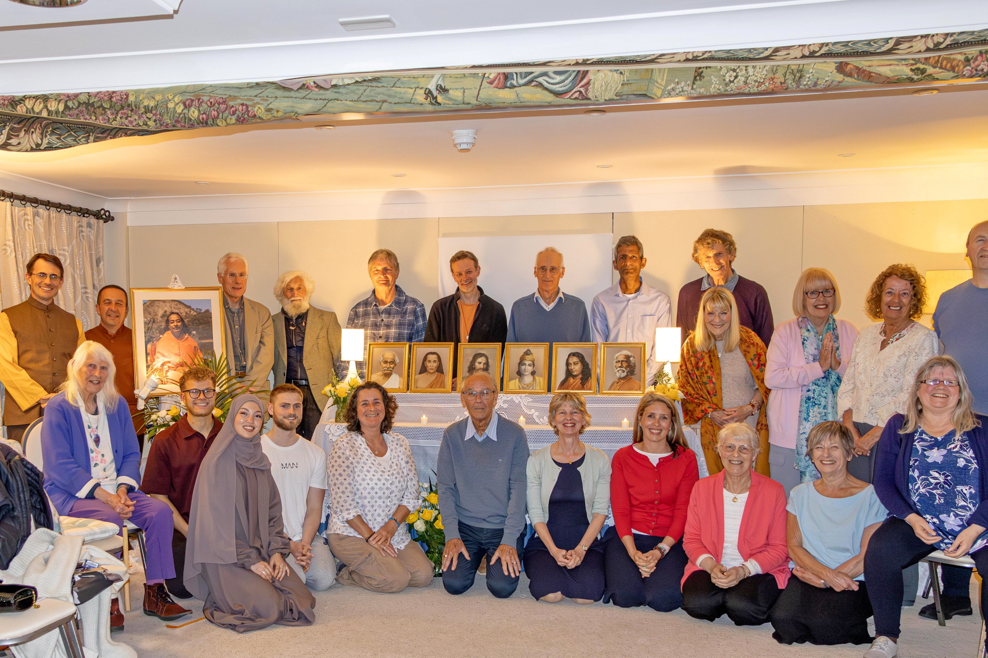 In April and May, Brother Sakhyananda and Brahmachari Daniel traveled to Great Britain, and are shown here with SRF members in Hampshire.