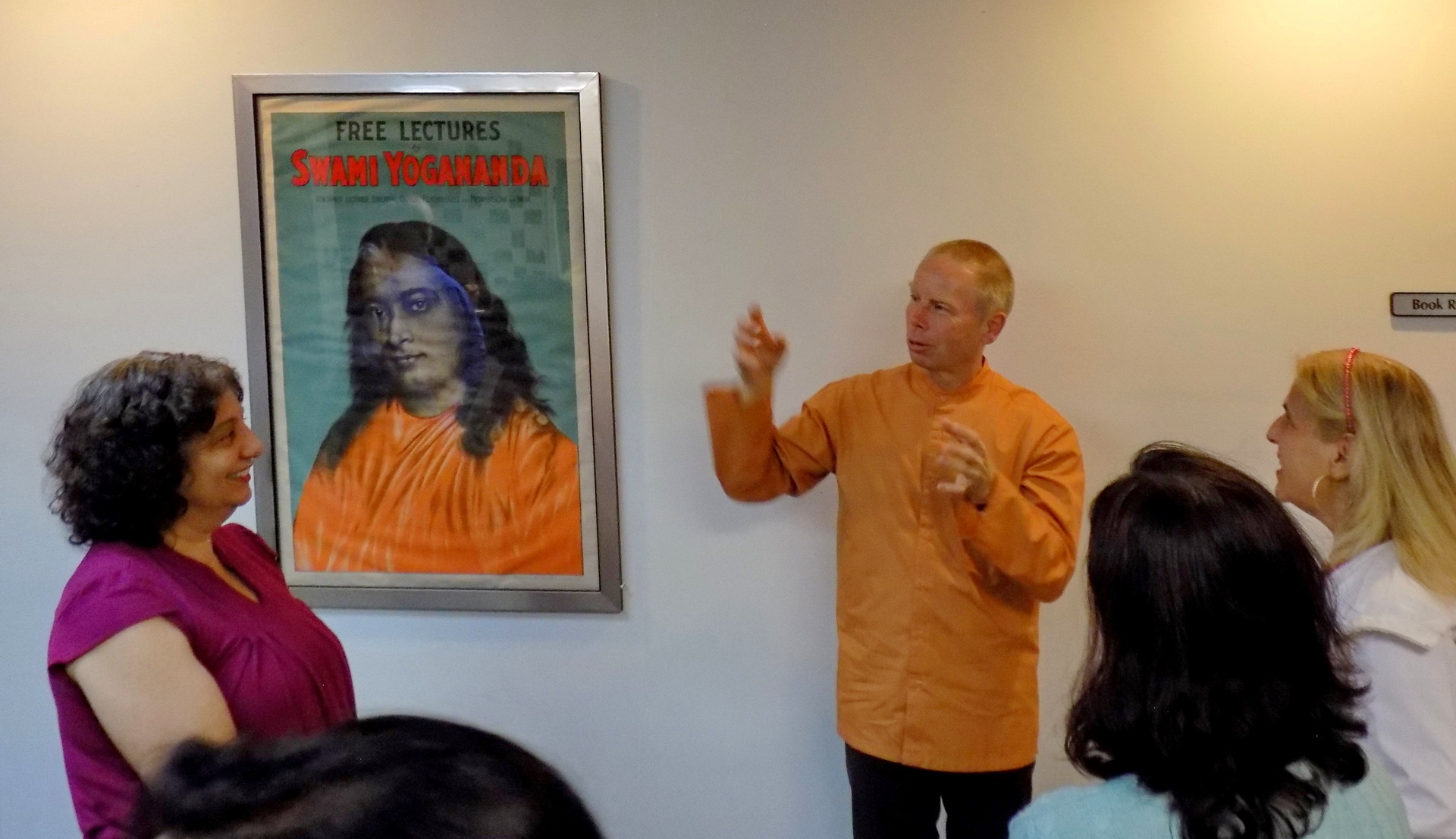In May, Brother Vidurananda and Brahmachari Preston visited SRF members in four cities. Here Brother Vidurananda speaks with members in Washington, D.C.