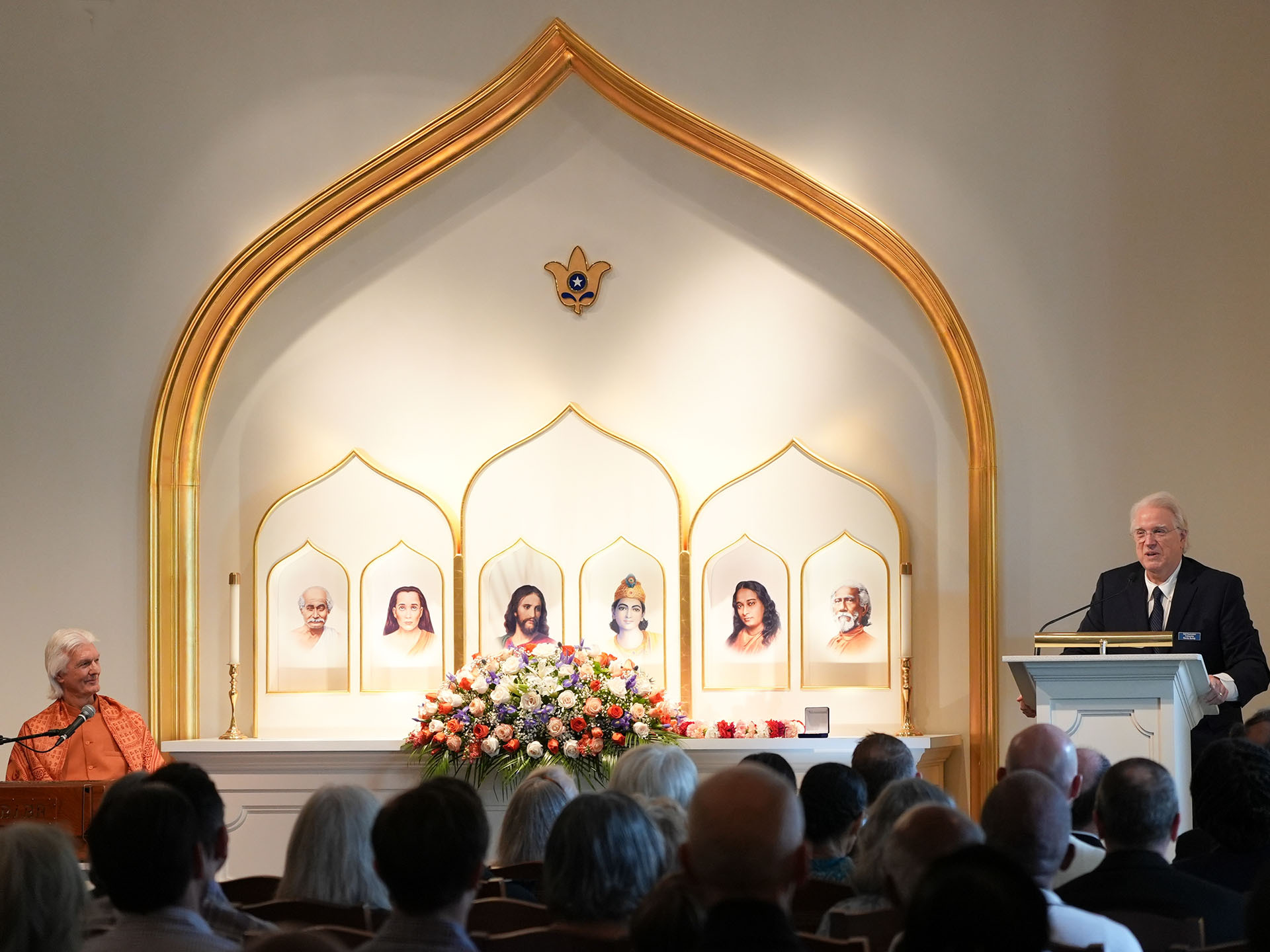 ...and is introduced in the Atlanta Center chapel before speaking to those in attendance.