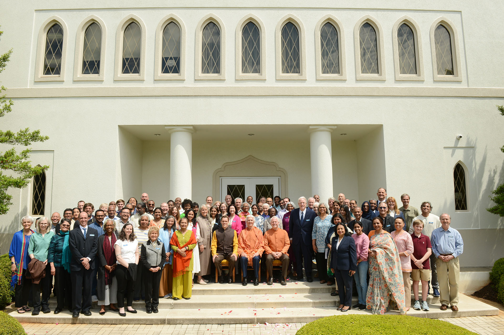 Brother Chidananda, Brother Kartikananda, and Brahmachari Anttoni with SRF members of the Atlanta Center