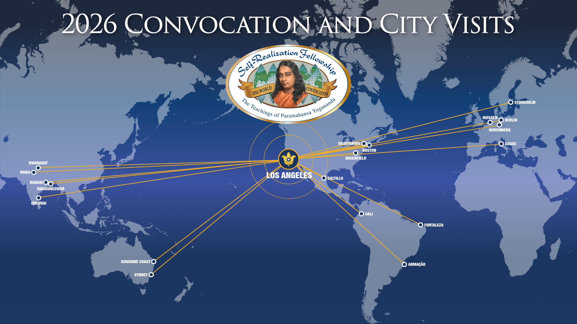 Locations around the world where SRF and YSS monastics led 2026 Convocation activities.