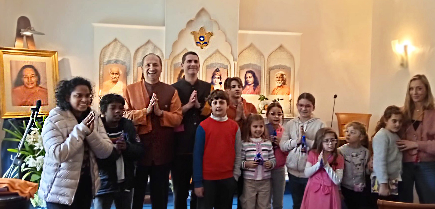 Sunday school children at the Rome Center pictured with the visiting monks.