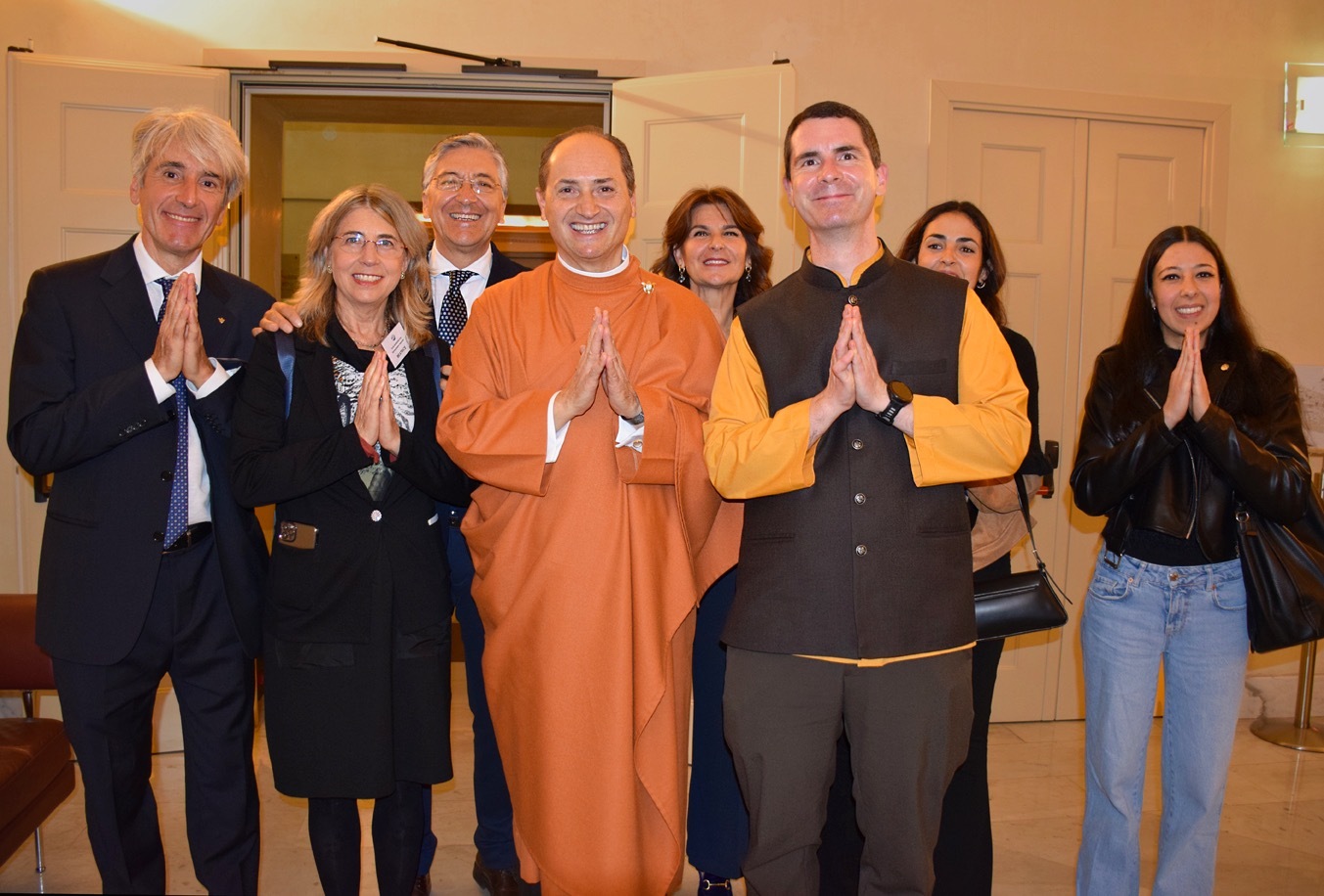 Brother Tyagananda and Brahmachari Marco with members in Sassari, Sardinia.