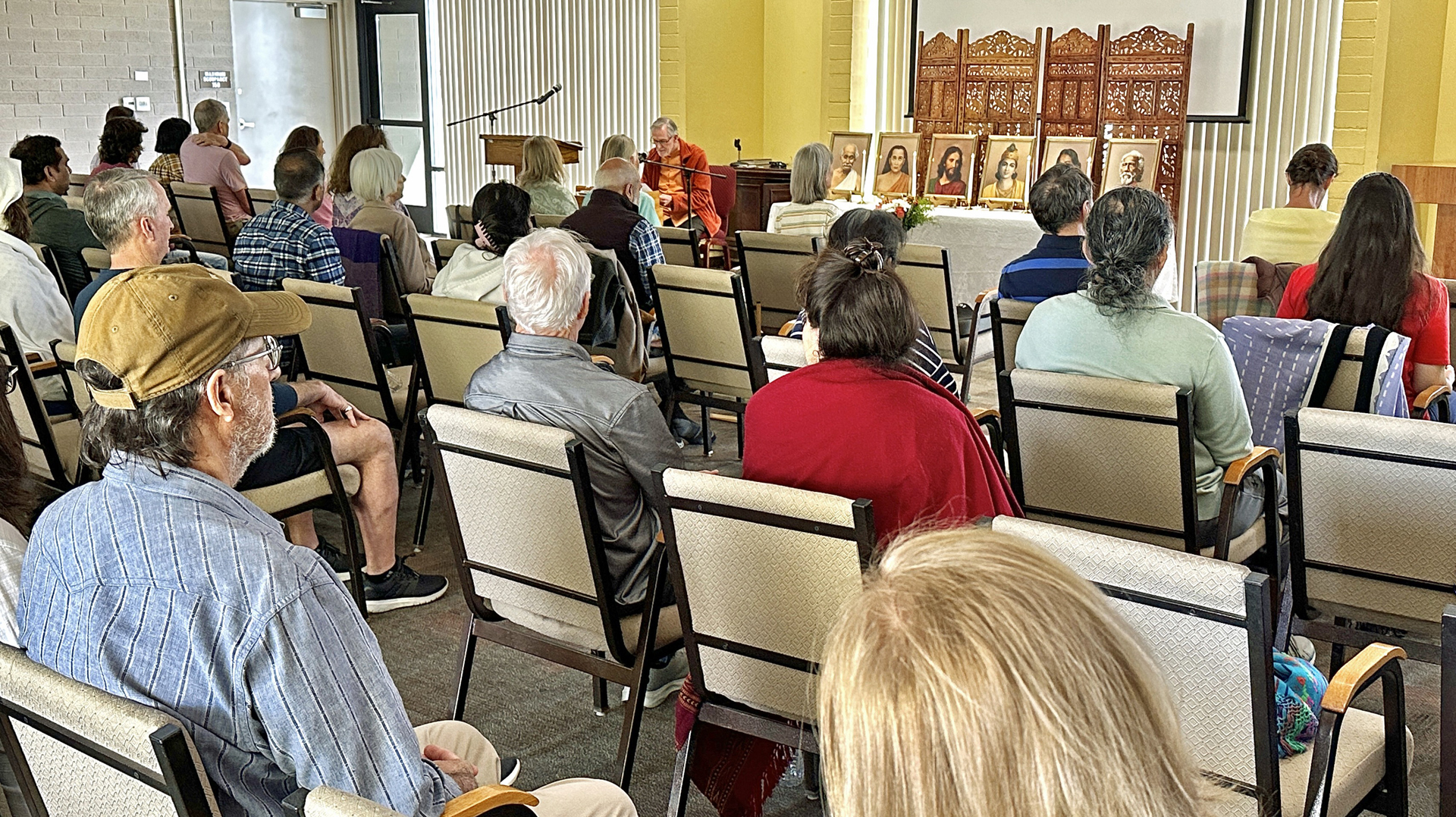 Brother Naradananda leads a group meditation...