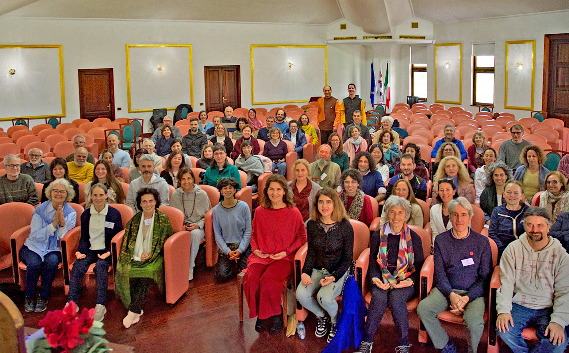 Brother Tyagananda and Brahmachari Marco also visited members on the island of Sardinia, and are shown here conducting a retreat attended by SRF members from across the island.