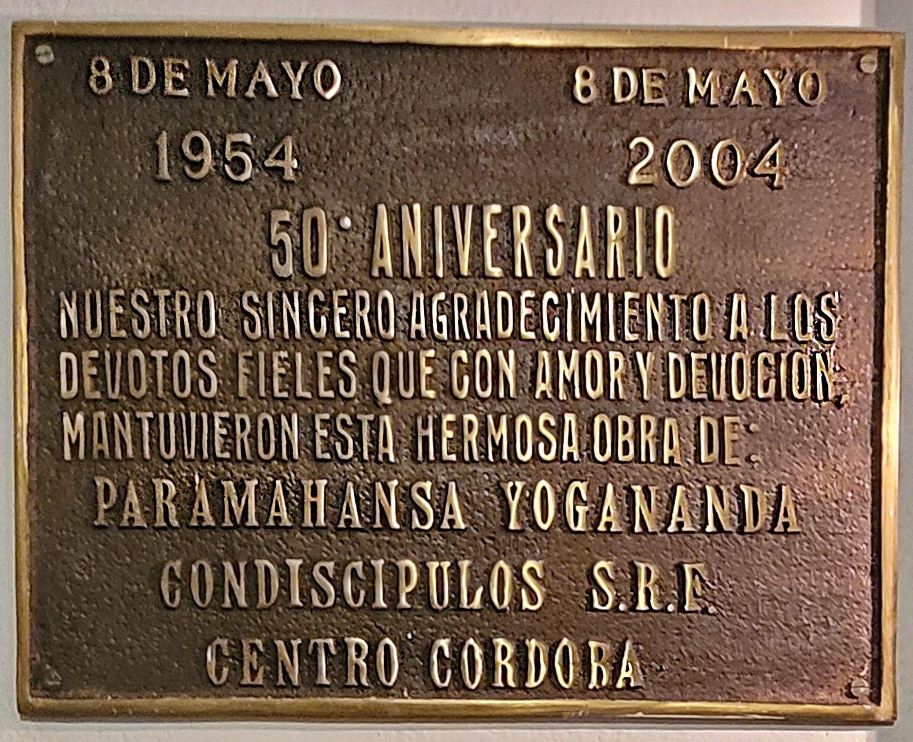 ...which was founded in 1954. A plaque at the entrance reads: "Our sincere gratitude to the devoted faithful who, with love and devotion, have maintained this beautiful work of Paramahansa Yogananda."