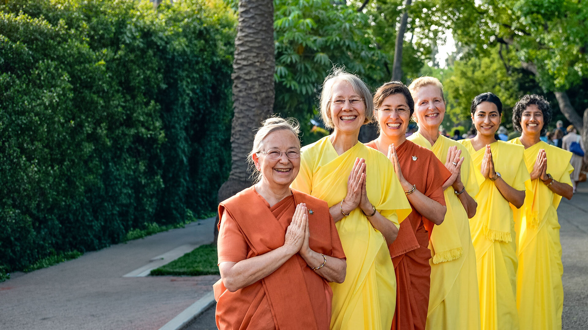 Nuns greeting at entrance of Mother Center Monastic Order