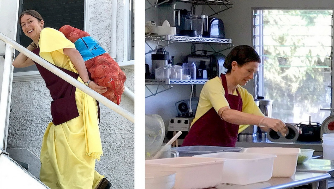 Nuns serve in kitchen at the Mother Center