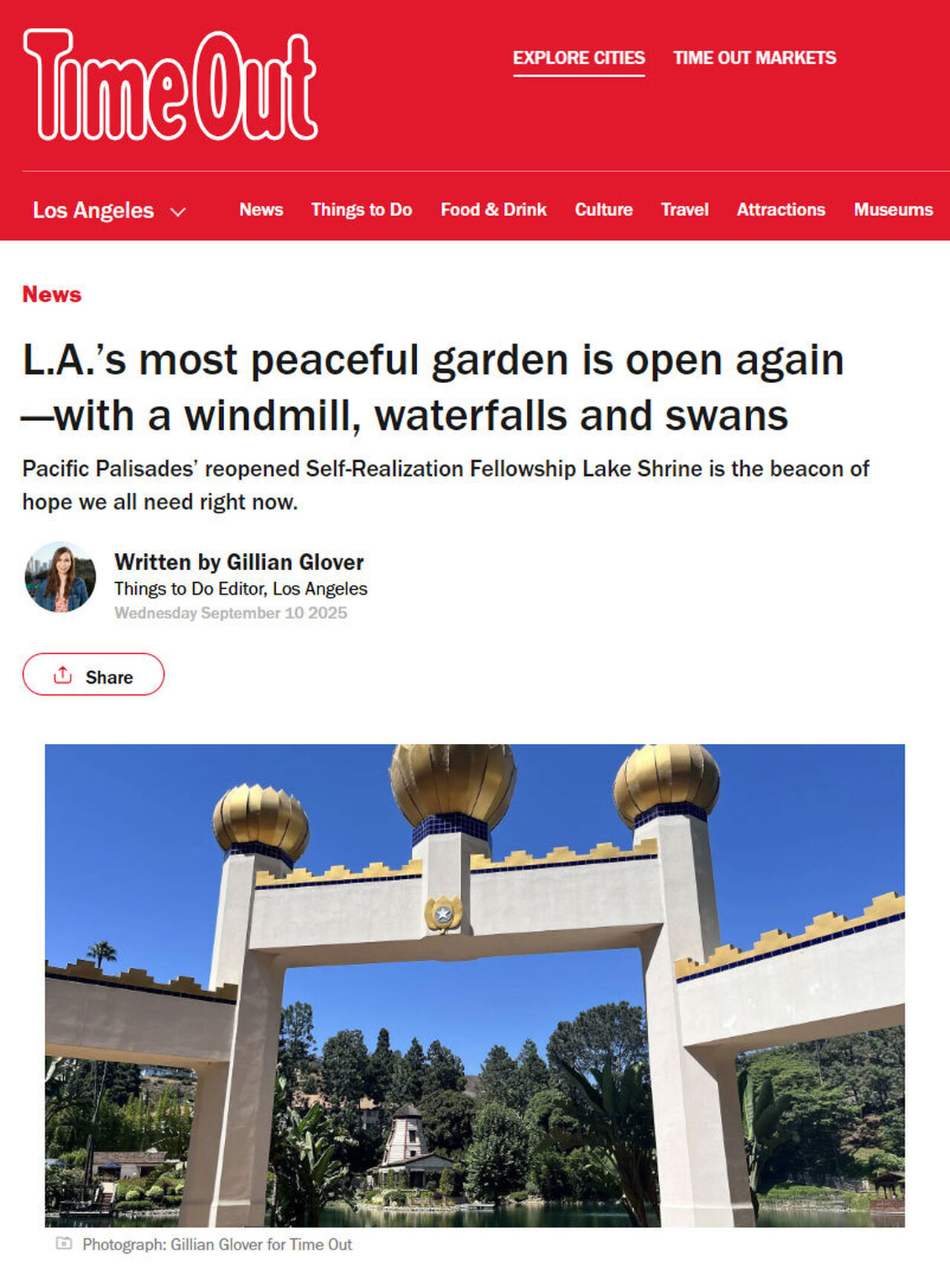 Lake Shrine Reopening Time Out