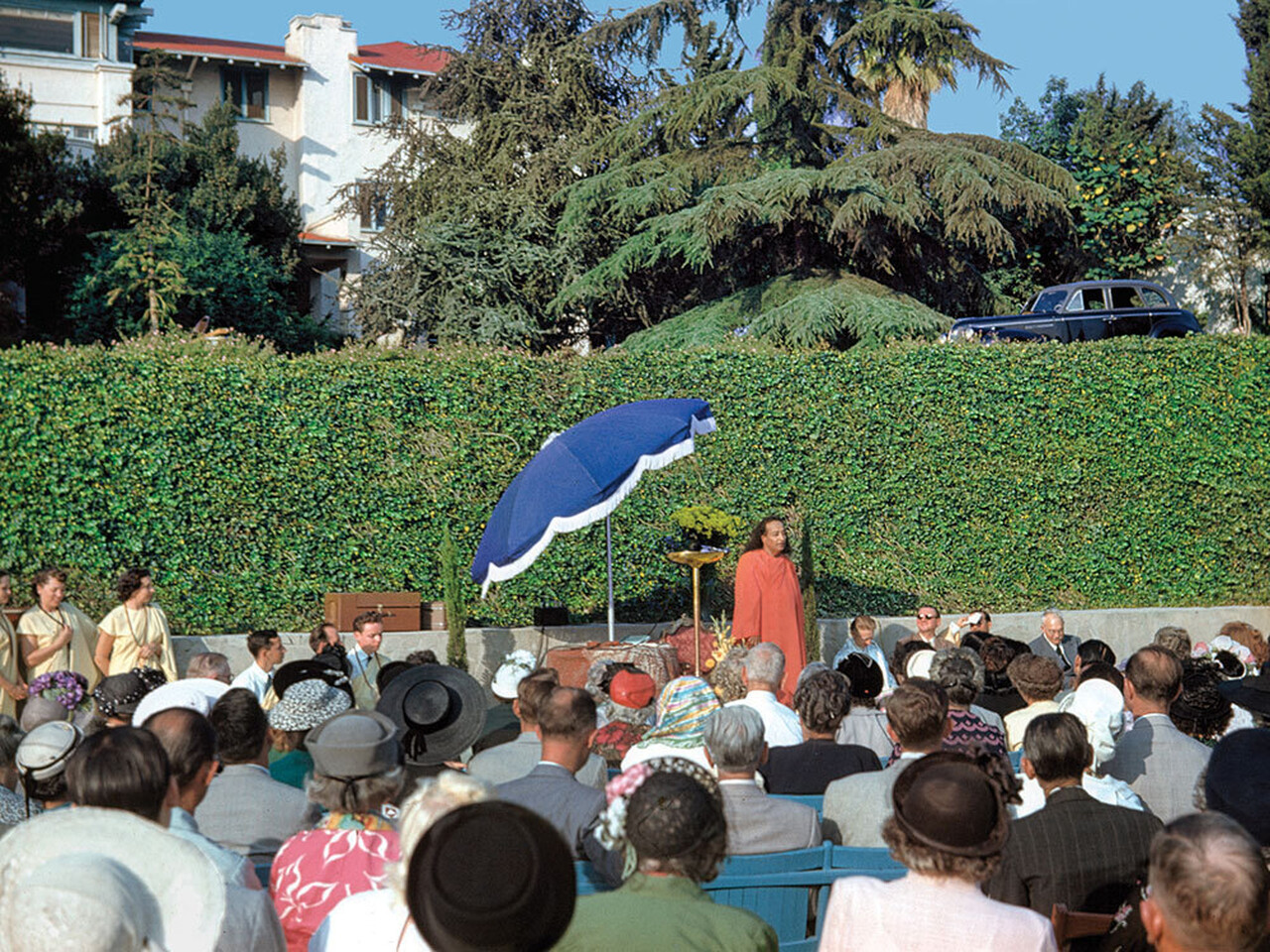Yogananda Speaking 1950 Covocation SRF IHQ Mt Washington color