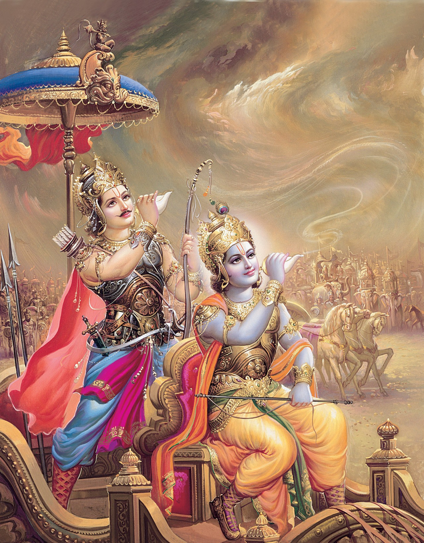 Hidden Truths Of The Scriptures Gita Sri Krishna And Arjuna Blowing Conch Shells Before War