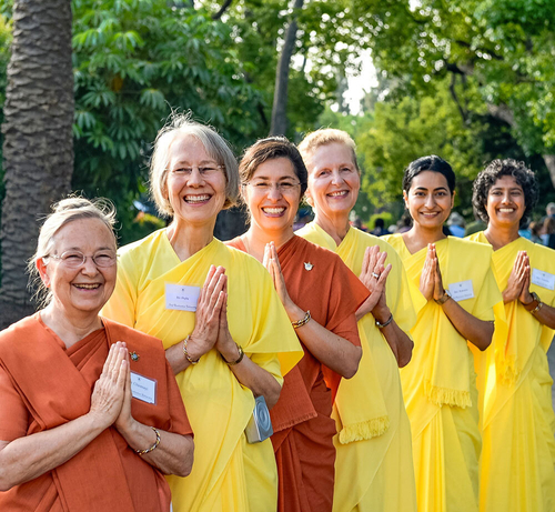 Nuns greeting people at Mother Center